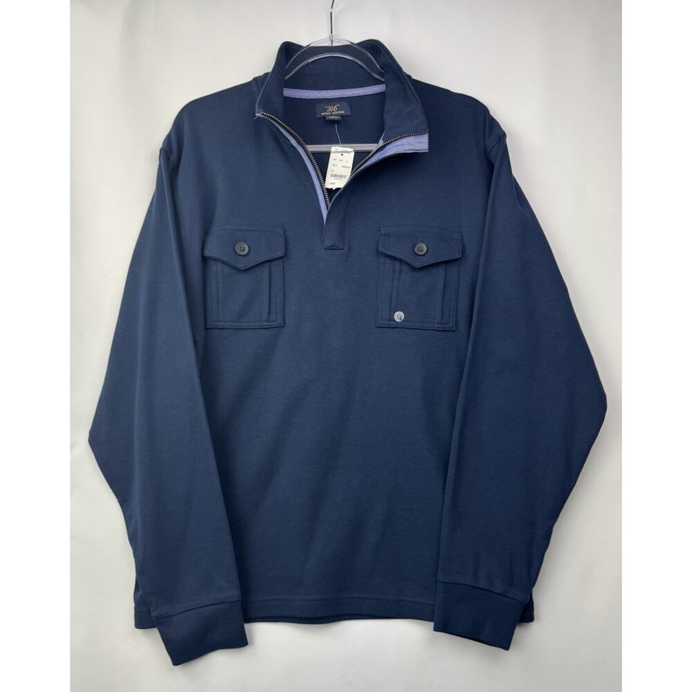 NWT Brooks Brothers Zip Interlock Sweater L Blue Pullover Pockets Mens $179